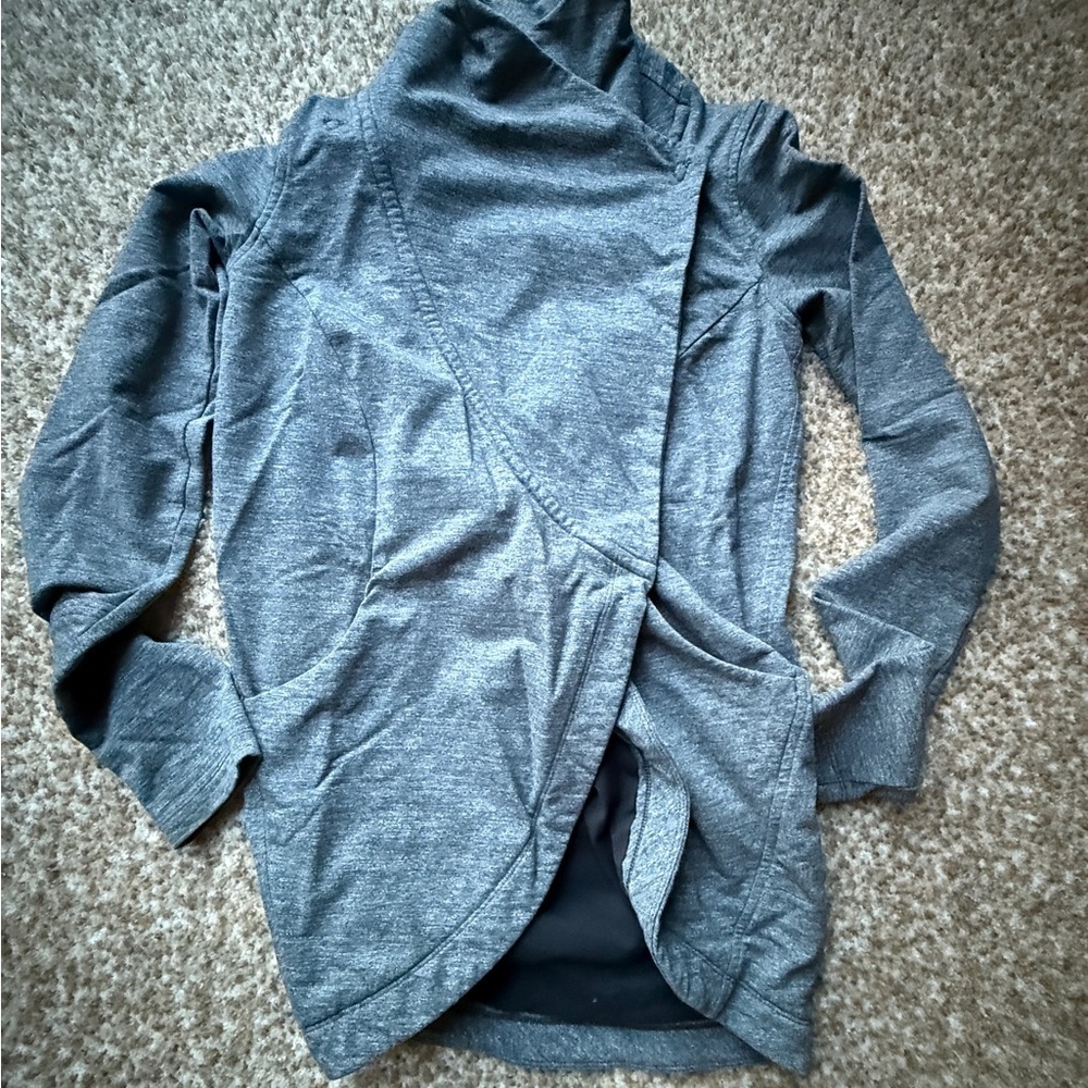 Lululemon That's A Wrap Sweater Jacket Grey Heathered Snow Slub Coal Sz 4 - Picture 2 of 5